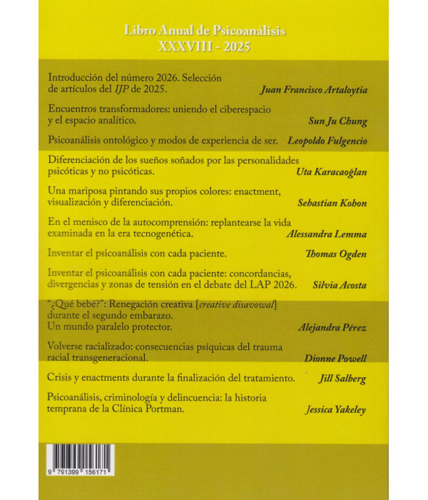 Libro Anual de Psicoanálisis XXXIX 2026 9791399156171 Psimática Editorial 37,05 €